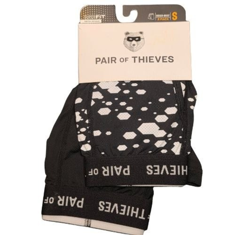 Pair of Thieves SuperFit Boxer Briefs 2 Pack Mens Small Black Hexagon Print NEW